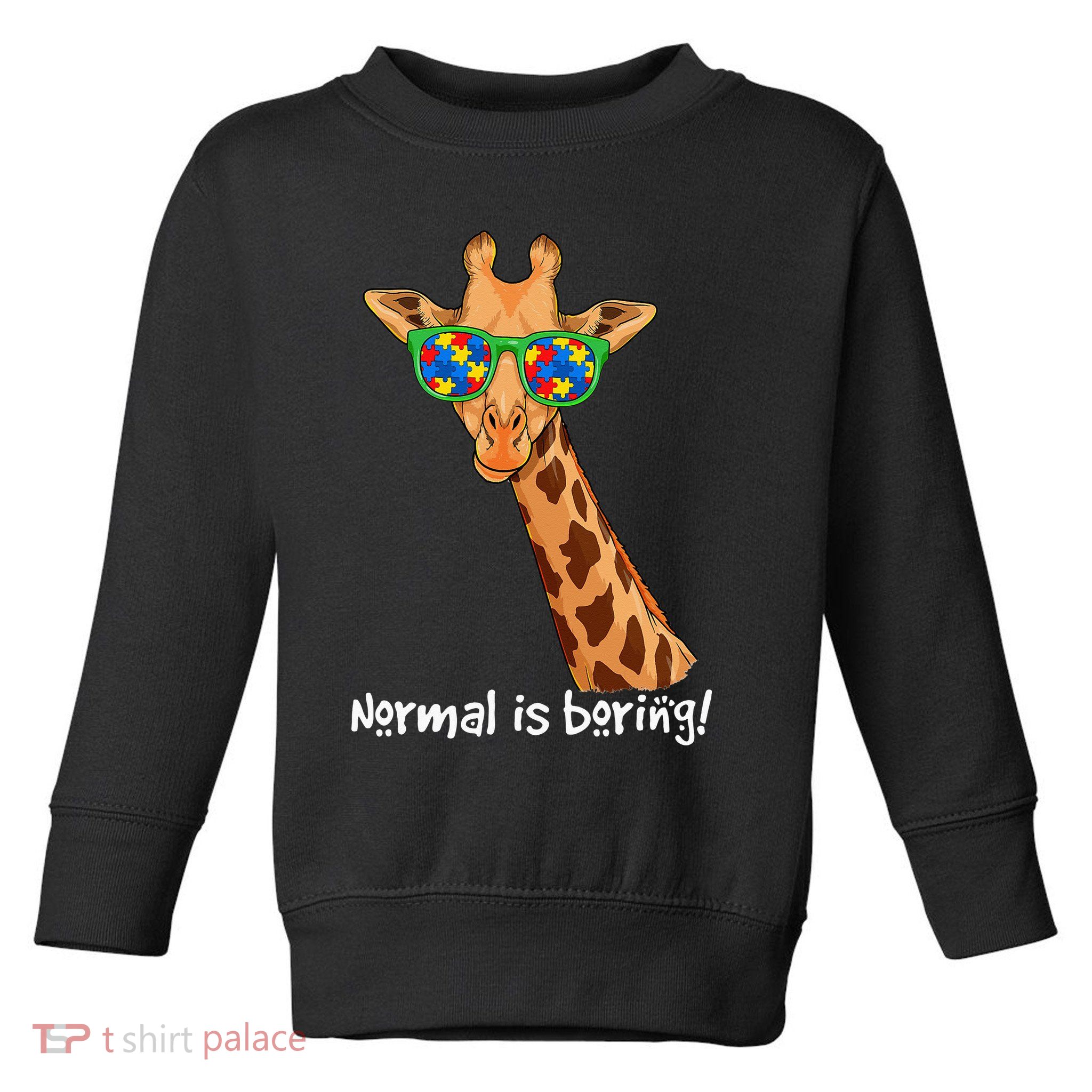 Hipster Giraffe Glasses Normal is Boring Autism Awareness Toddler Sweatshirt