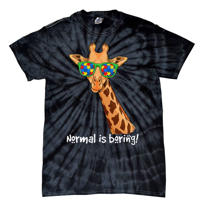 Hipster Giraffe Glasses Normal is Boring Autism Awareness Tie-Dye T-Shirt