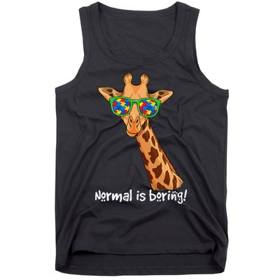 Hipster Giraffe Glasses Normal is Boring Autism Awareness Tank Top