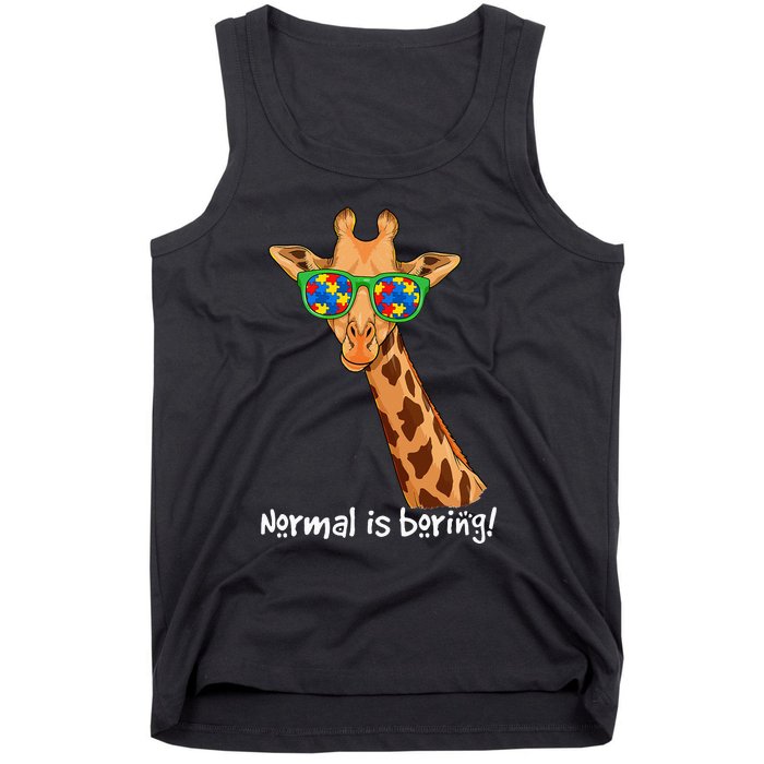 Hipster Giraffe Glasses Normal is Boring Autism Awareness Tank Top