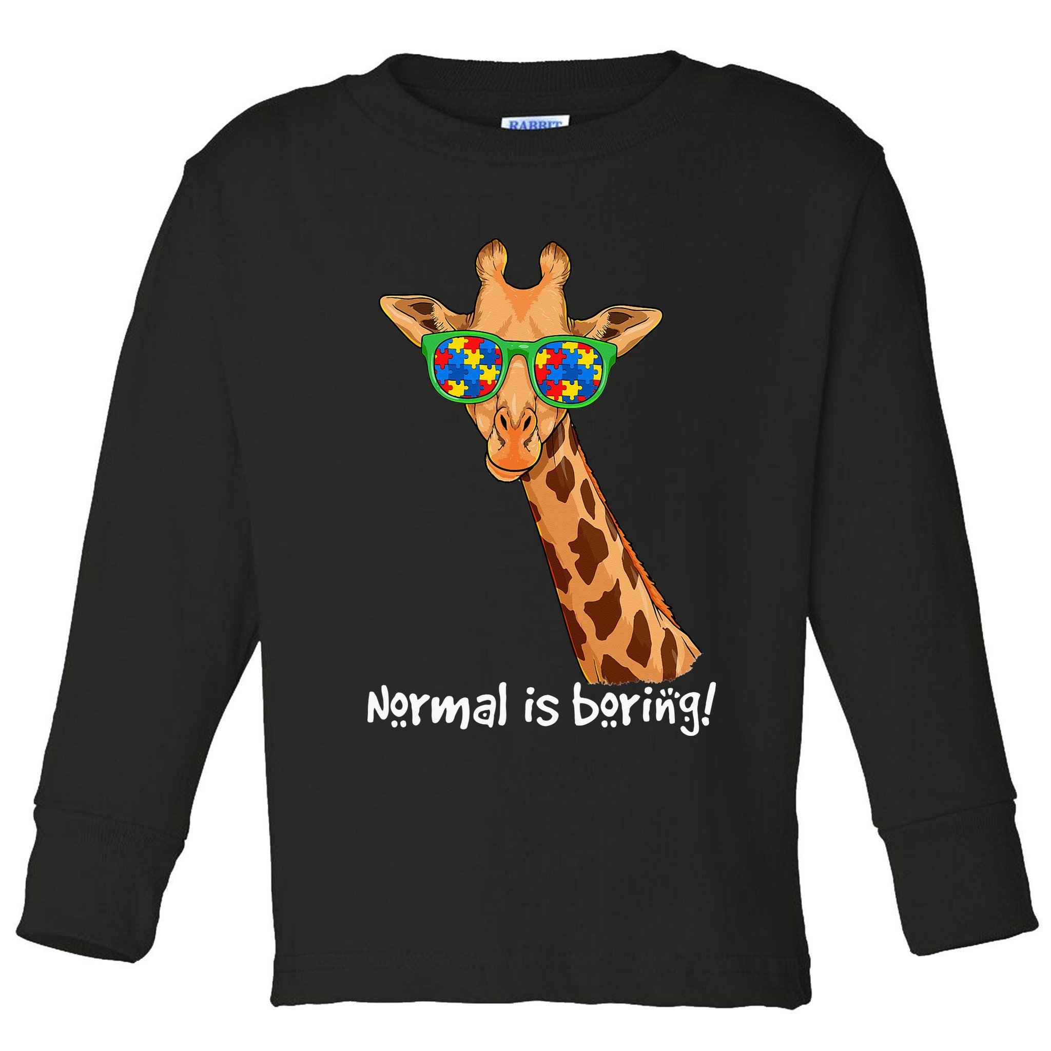 Hipster Giraffe Glasses Normal is Boring Autism Awareness Toddler Long Sleeve Shirt