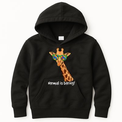 Hipster Giraffe Glasses Normal is Boring Autism Awareness Kids Hoodie