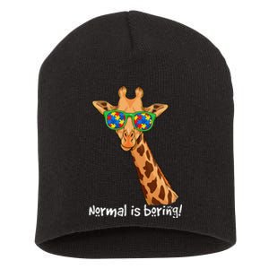 Hipster Giraffe Glasses Normal is Boring Autism Awareness Short Acrylic Beanie