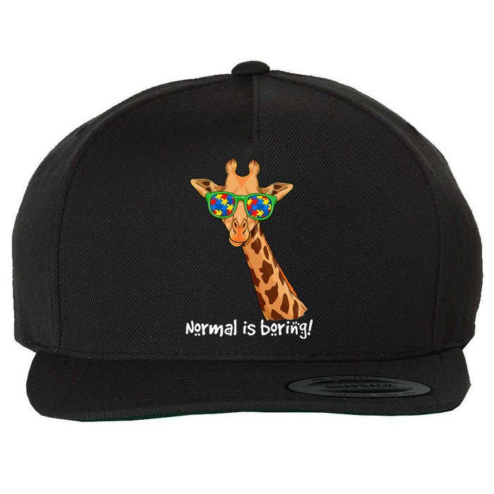 Hipster Giraffe Glasses Normal is Boring Autism Awareness Wool Snapback Cap