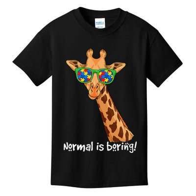 Hipster Giraffe Glasses Normal is Boring Autism Awareness Kids T-Shirt