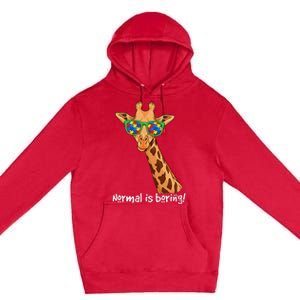 Hipster Giraffe Glasses Normal is Boring Autism Awareness Premium Pullover Hoodie