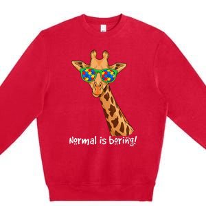 Hipster Giraffe Glasses Normal is Boring Autism Awareness Premium Crewneck Sweatshirt