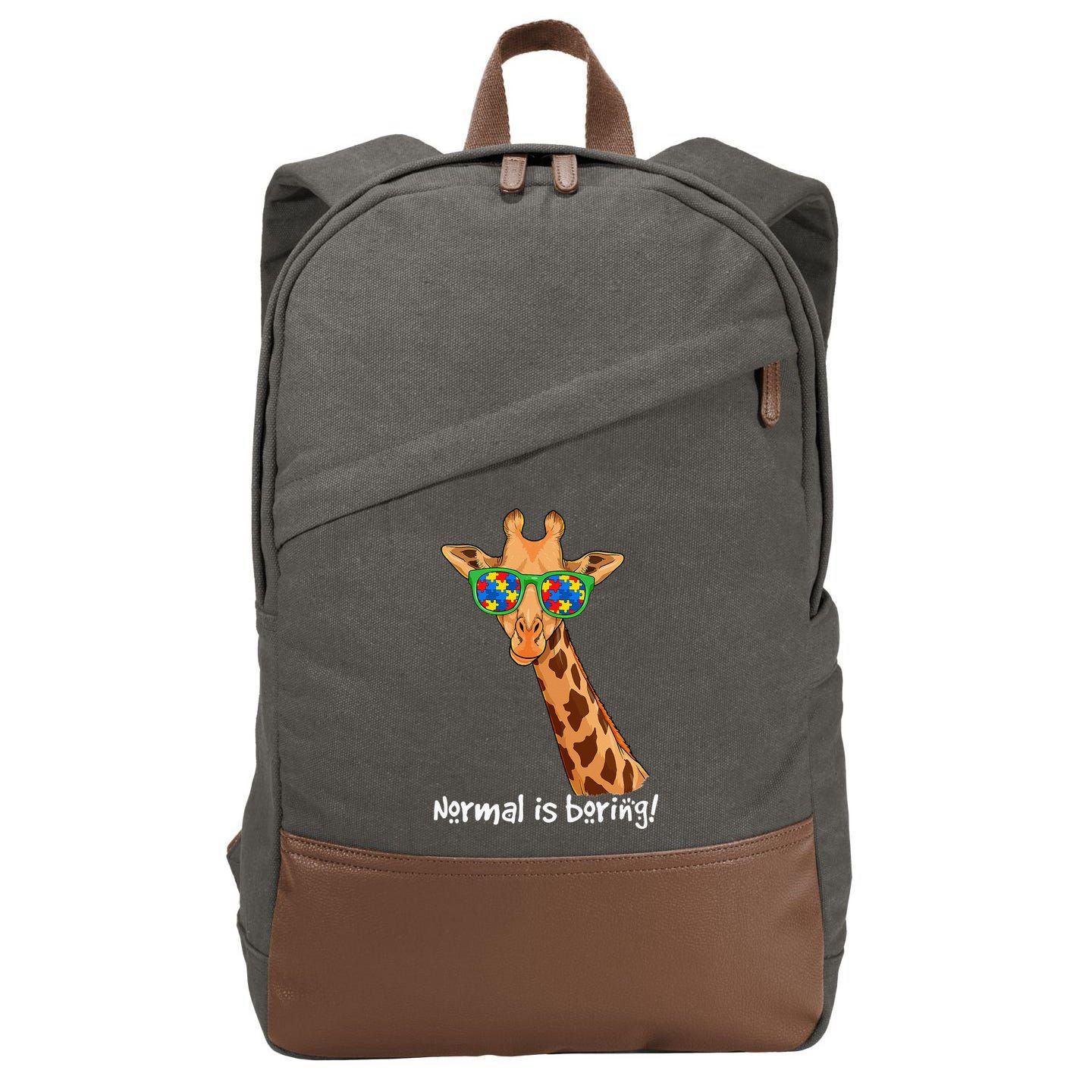 Hipster Giraffe Glasses Normal is Boring Autism Awareness Cotton Canvas Backpack