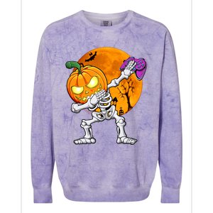 Halloween Gamer Gaming Dabbing Skeleton Gift Colorblast Crewneck Sweatshirt