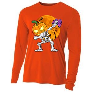 Halloween Gamer Gaming Dabbing Skeleton Gift Cooling Performance Long Sleeve Crew