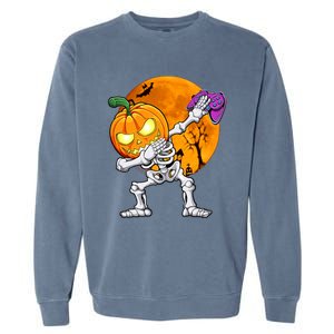 Halloween Gamer Gaming Dabbing Skeleton Gift Garment-Dyed Sweatshirt