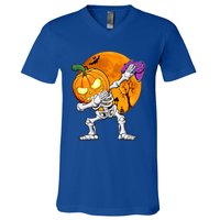 Halloween Gamer Gaming Dabbing Skeleton Gift V-Neck T-Shirt