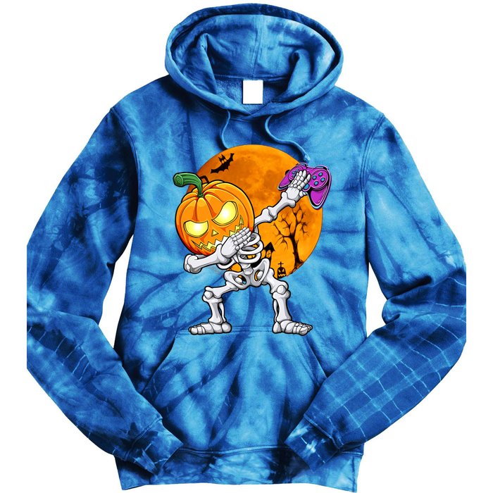 Halloween Gamer Gaming Dabbing Skeleton Gift Tie Dye Hoodie