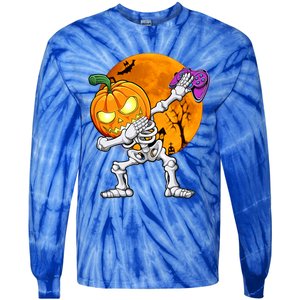 Halloween Gamer Gaming Dabbing Skeleton Gift Tie-Dye Long Sleeve Shirt