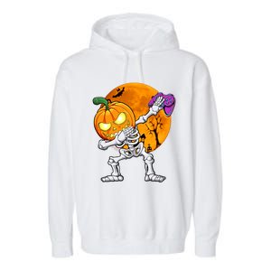 Halloween Gamer Gaming Dabbing Skeleton Gift Garment-Dyed Fleece Hoodie