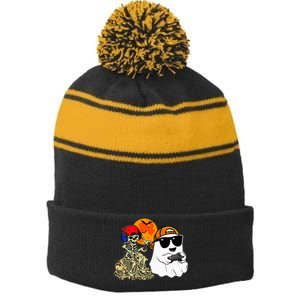 Halloween Ghost Gaming Scary Skeleton Gamer Stripe Pom Pom Beanie