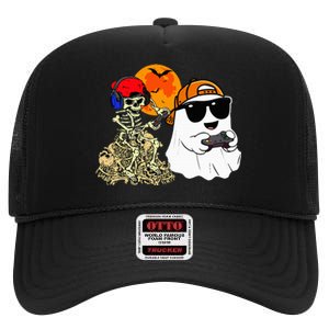 Halloween Ghost Gaming Scary Skeleton Gamer High Crown Mesh Back Trucker Hat