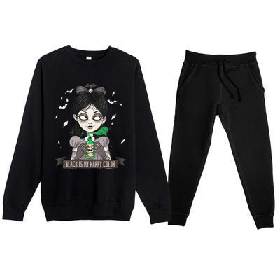 Halloween Gothic Grunge Alt Emo Girl Black Is My Happy Color Premium Crewneck Sweatsuit Set