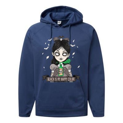 Halloween Gothic Grunge Alt Emo Girl Black Is My Happy Color Performance Fleece Hoodie