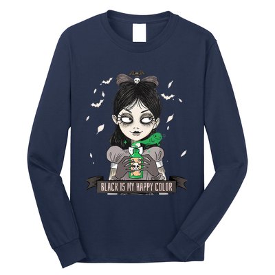 Halloween Gothic Grunge Alt Emo Girl Black Is My Happy Color Long Sleeve Shirt