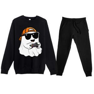 Halloween Ghost Gamer Scary Costume Gaming Gift Premium Crewneck Sweatsuit Set