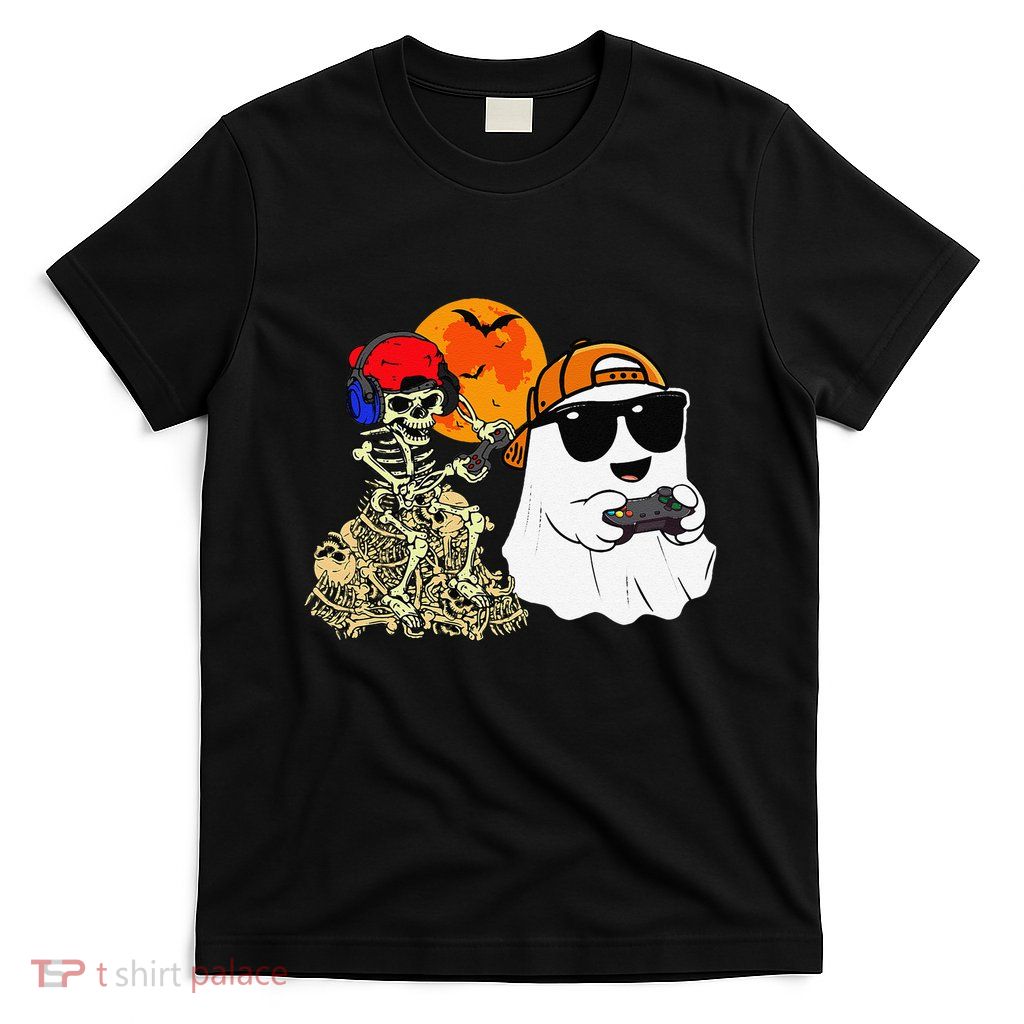 Halloween Ghost Gaming Scary Skeleton Gamer Gift T-Shirt