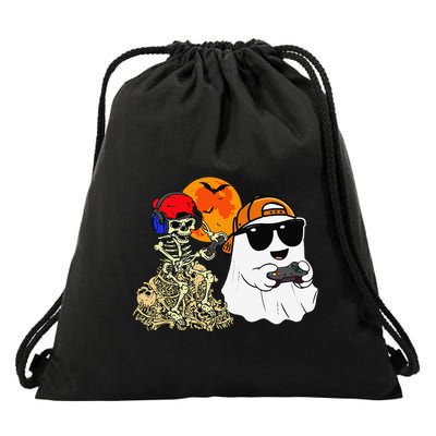 Halloween Ghost Gaming Scary Skeleton Gamer Gift Drawstring Bag