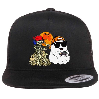 Halloween Ghost Gaming Scary Skeleton Gamer Gift Flatbill Hat