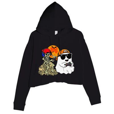 Halloween Ghost Gaming Scary Skeleton Gamer Gift Crop Fleece Hoodie