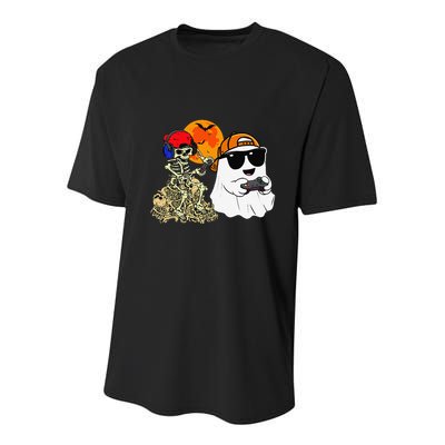 Halloween Ghost Gaming Scary Skeleton Gamer Gift Youth Performance Sprint T-Shirt