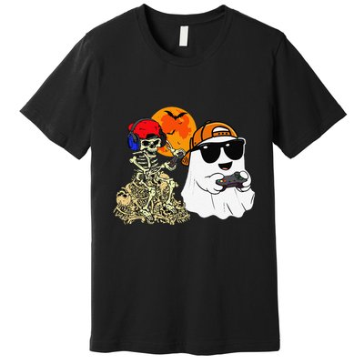 Halloween Ghost Gaming Scary Skeleton Gamer Gift Premium T-Shirt