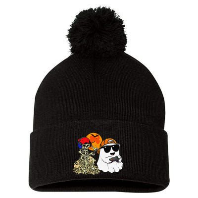Halloween Ghost Gaming Scary Skeleton Gamer Gift Pom Pom 12in Knit Beanie