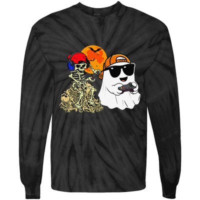 Halloween Ghost Gaming Scary Skeleton Gamer Gift Tie-Dye Long Sleeve Shirt