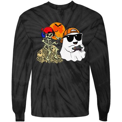 Halloween Ghost Gaming Scary Skeleton Gamer Gift Tie-Dye Long Sleeve Shirt