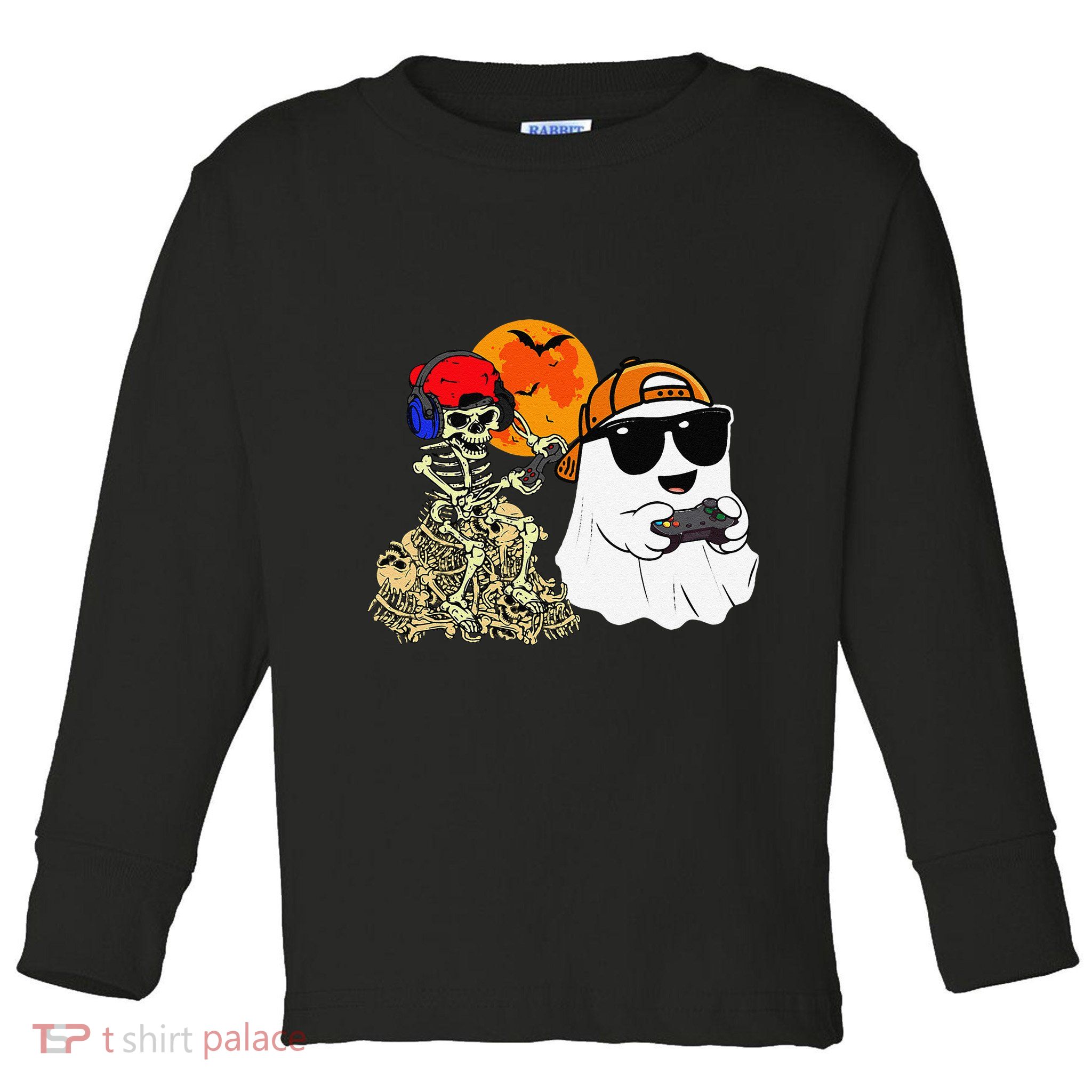 Halloween Ghost Gaming Scary Skeleton Gamer Gift Toddler Long Sleeve Shirt