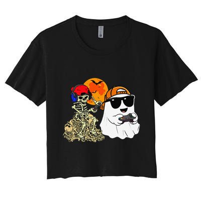 Halloween Ghost Gaming Scary Skeleton Gamer Gift Crop Top
