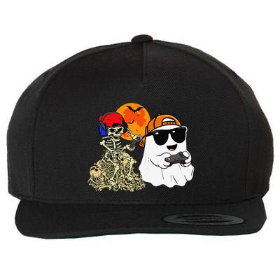 Halloween Ghost Gaming Scary Skeleton Gamer Gift Wool Snapback Cap