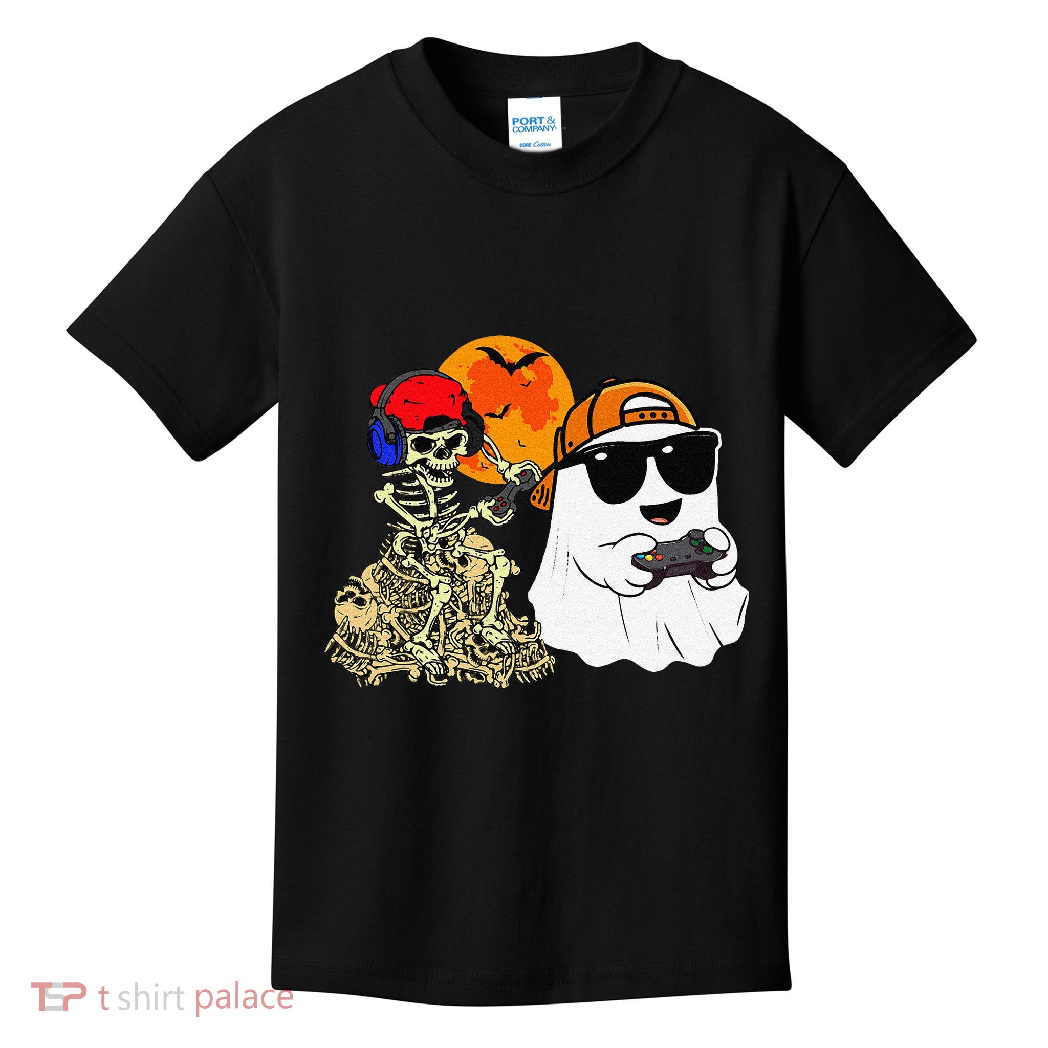Halloween Ghost Gaming Scary Skeleton Gamer Gift Kids T-Shirt