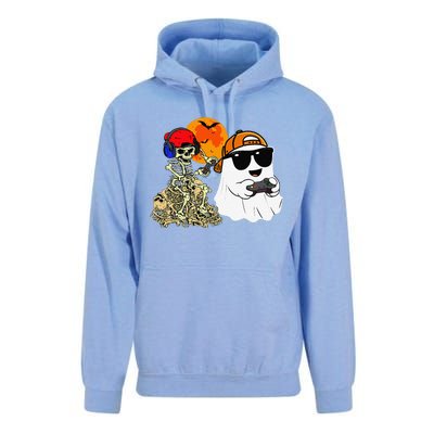 Halloween Ghost Gaming Scary Skeleton Gamer Gift Unisex Surf Hoodie