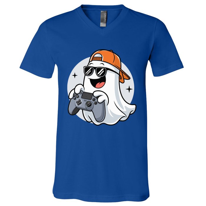 Halloween Ghost Gamer Scary Costume Gaming Cool Gift V-Neck T-Shirt