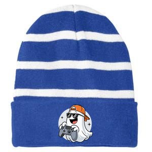 Halloween Ghost Gamer Scary Costume Gaming Cool Gift Striped Beanie with Solid Band