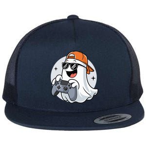 Halloween Ghost Gamer Scary Costume Gaming Cool Gift Flat Bill Trucker Hat