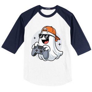 Halloween Ghost Gamer Scary Costume Gaming Cool Gift Baseball Sleeve Shirt