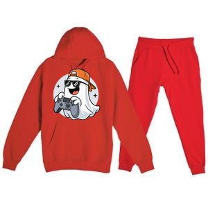 Halloween Ghost Gamer Scary Costume Gaming Cool Gift Premium Hooded Sweatsuit Set