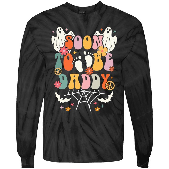 Halloween Groovy Ghost Soon to Be Daddy Halloween Pregnancy Tie-Dye Long Sleeve Shirt