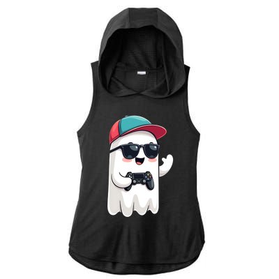 Halloween Ghost Gamer Scary Gaming Controllers Cool Gift Ladies PosiCharge Tri-Blend Wicking Draft Hoodie Tank