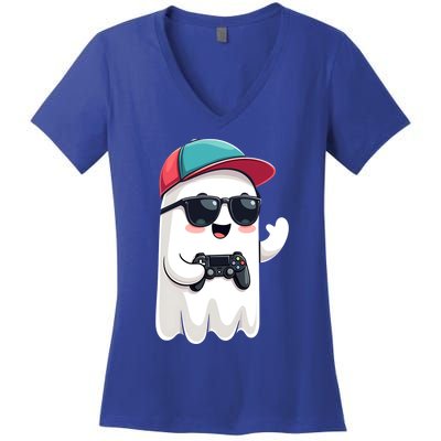 Halloween Ghost Gamer Scary Gaming Controllers Cool Gift Women's V-Neck T-Shirt