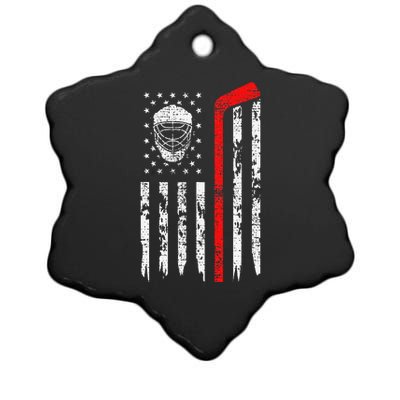 Hockey Goalie Gift USA Flag Hockey Stick Ice Ceramic Star Ornament