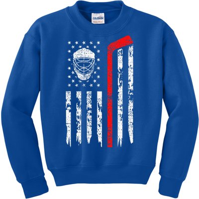 Hockey Goalie Gift USA Flag Hockey Stick Ice Kids Sweatshirt