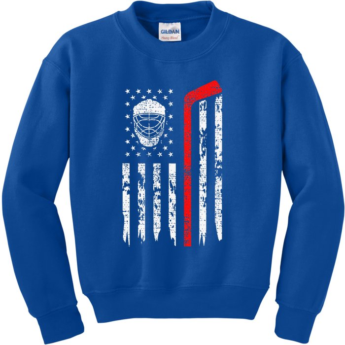 Hockey Goalie Gift USA Flag Hockey Stick Ice Kids Sweatshirt